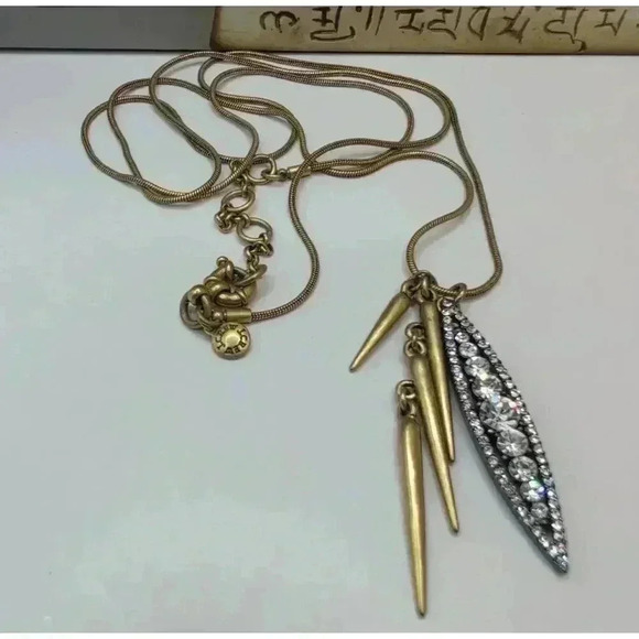 J Crew Gold Chain Multi Pendant Rhinestones Women Necklace 36 Inch abstract - Picture 1 of 5